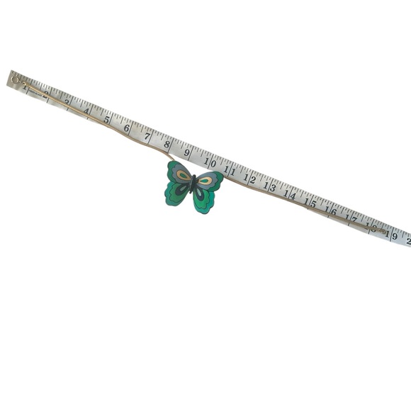 Eisenberg • Vintage Enamel Modernist Butterfly Pendant Necklace Gold Tone Green - Picture 13 of 15